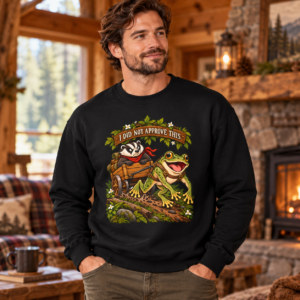 Crewneck Sweatshirt — "I Did Not Approve This" Badger & Frog Cartoon Design