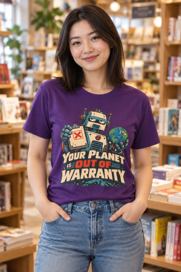 Your Planet Is Out Of Warranty T-Shirt — Retro Robot Climate Awareness Tee