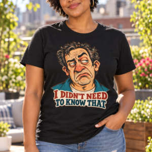 Funny Sarcastic T-Shirt — "I Didn’t Need To Know That" Cartoon Face Tee