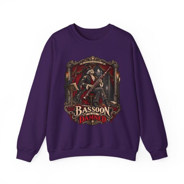 Gothic 'Bassoon of the Damned' Crewneck Sweatshirt — Skeleton Bassoonist Graphic