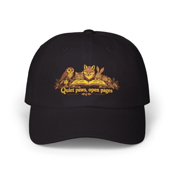 Dad Cap — “Quiet Paws, Open Pages” Cat & Owl Reading Embroidered Hat