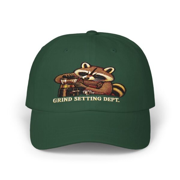 Grind Setting Dept. Raccoon Espresso Dad Cap — Relaxed Embroidered Baseball Hat