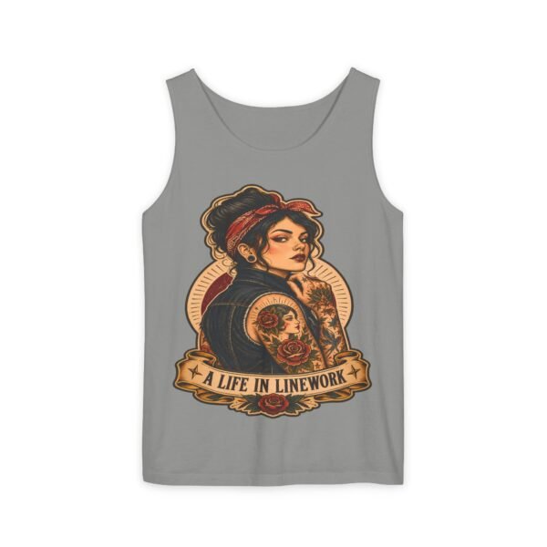 Rosie Tattooed Worker 'A Life in Line Work' Tank Top | Retro Pinup Workwear