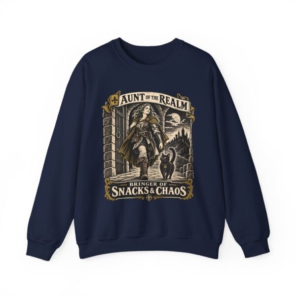 Crewneck Sweatshirt — "Aunt of the Realm: Bringer of Snacks & Chaos" Fantasy Graphic