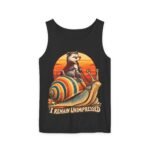 I Remain Unimpressed Tank Top — Raccoon Riding Colorful Snail Retro Graphic