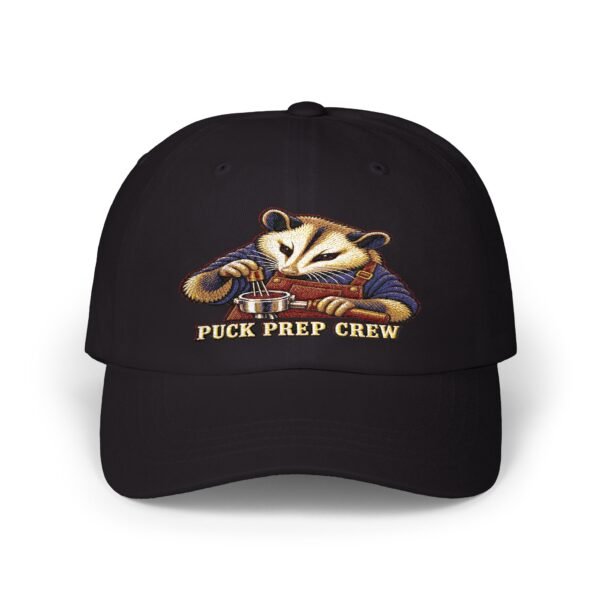 Puck Prep Crew Dad Cap — Embroidered Hockey Raccoon Baseball Hat