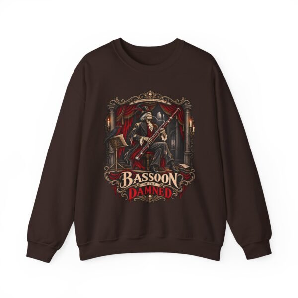 Gothic 'Bassoon of the Damned' Crewneck Sweatshirt — Skeleton Bassoonist Graphic