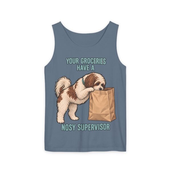 Tank Top - "Your Groceries Have a Nosy Supervisor" Cute Puppy Graphic