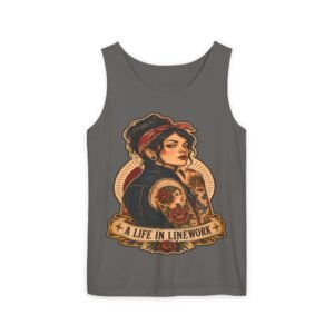 Rosie Tattooed Worker 'A Life in Line Work' Tank Top | Retro Pinup Workwear