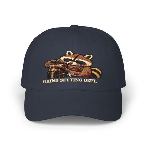 Grind Setting Dept. Raccoon Espresso Dad Cap — Relaxed Embroidered Baseball Hat
