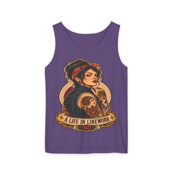 Rosie Tattooed Worker 'A Life in Line Work' Tank Top | Retro Pinup Workwear