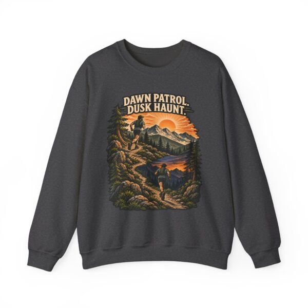 Outdoor Crewneck Sweatshirt — “Dawn Patrol Dusk Haunt” Vintage Mountain Graphic