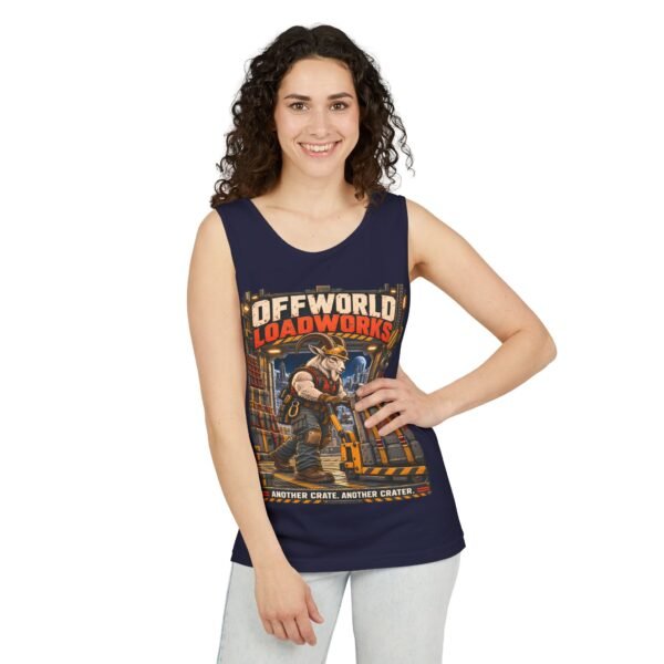 Offworld Loadworks sci-fi warehouse Mountain Goat Worker illustration Tank Top | space cargo loading