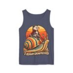 I Remain Unimpressed Tank Top — Raccoon Riding Colorful Snail Retro Graphic