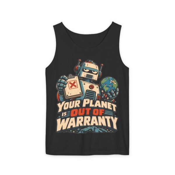 Tank Top — 'Your Planet Is Out Of Warranty' Retro Robot Graphic