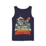 Robot Graphic Tank Top — "Earth Requires an Immediate Restart" Retro Sci‑Fi Tee