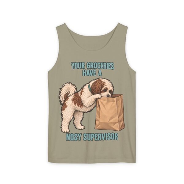 Tank Top - "Your Groceries Have a Nosy Supervisor" Cute Puppy Graphic