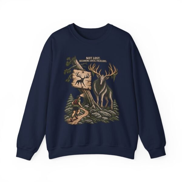 Hiking Elk Crewneck Sweatshirt — Rustic Outdoors "Don't Lose Yourself" Design