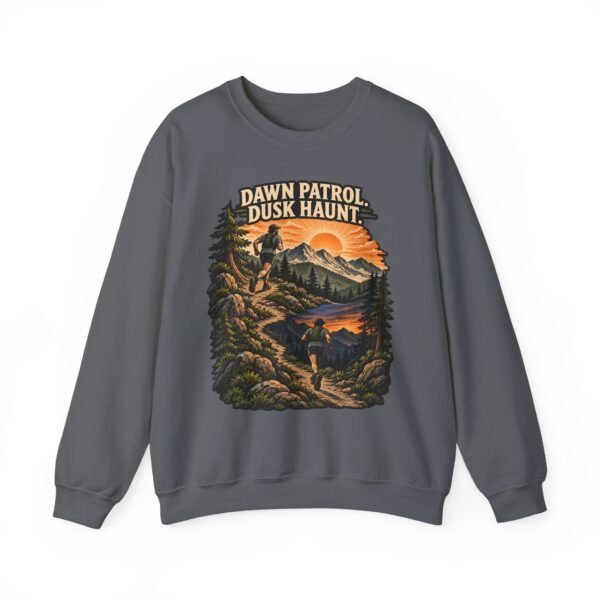 Outdoor Crewneck Sweatshirt — “Dawn Patrol Dusk Haunt” Vintage Mountain Graphic