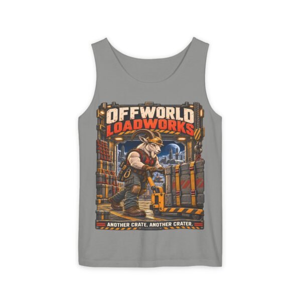 Offworld Loadworks sci-fi warehouse Mountain Goat Worker illustration Tank Top | space cargo loading