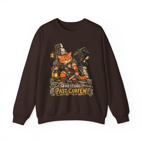 Questing Past Curfew Crewneck Sweatshirt — Fox Adventurer & Crow RPG Graphic