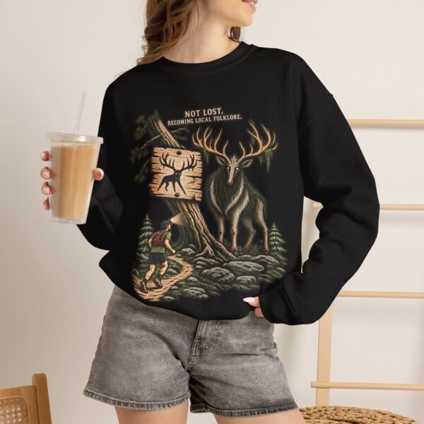 Hiking Elk Crewneck Sweatshirt — Rustic Outdoors "Don't Lose Yourself" Design