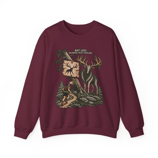 Hiking Elk Crewneck Sweatshirt — Rustic Outdoors "Don't Lose Yourself" Design