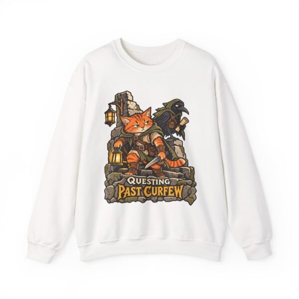 Questing Past Curfew Crewneck Sweatshirt — Fox Adventurer & Crow RPG Graphic