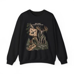 Hiking Elk Crewneck Sweatshirt — Rustic Outdoors "Don't Lose Yourself" Design