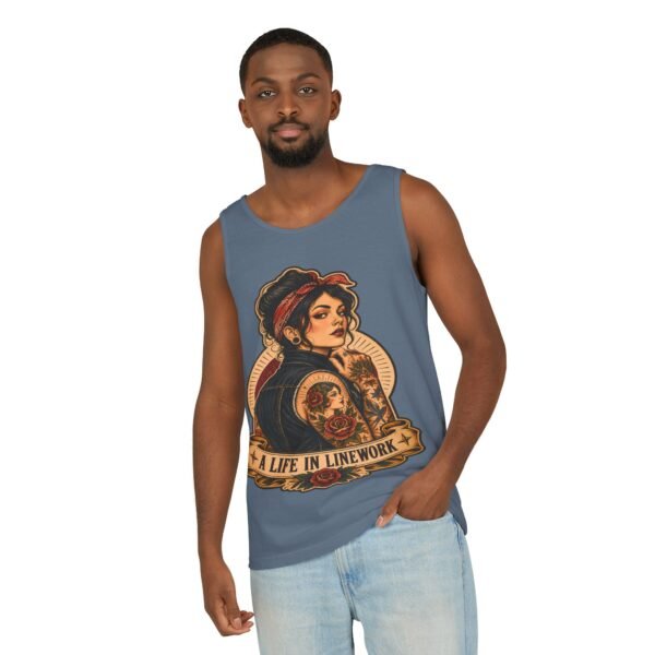 Rosie Tattooed Worker 'A Life in Line Work' Tank Top | Retro Pinup Workwear