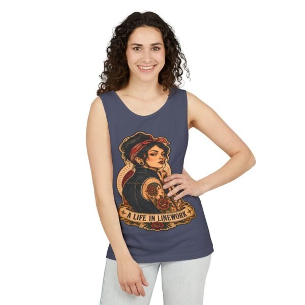Rosie Tattooed Worker 'A Life in Line Work' Tank Top | Retro Pinup Workwear